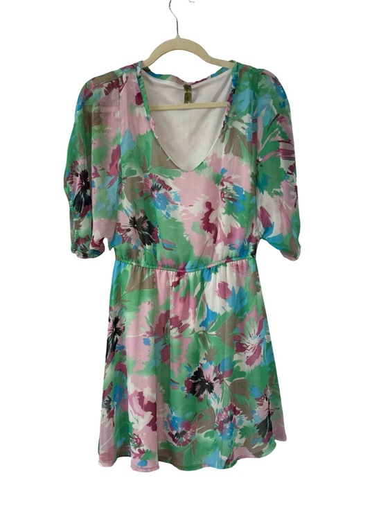 Dresses & Skirts - 🌸🔹🍃 Floral V-Neck‎ Floral Mini Dress in Pink, Green & Turquoise